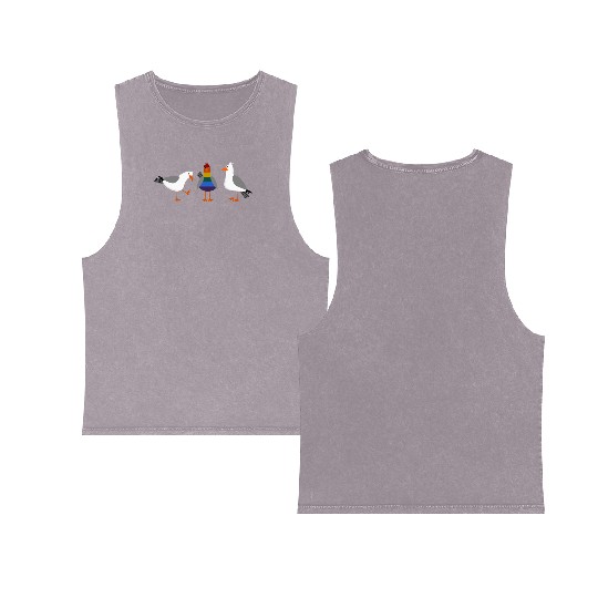 Seagull LGBT Gay Lesbian Rainbow Flagge Double Sided Mineral Wash Tank Tops