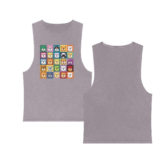 Bulldog Patchwork: Vivid Canine Quilt Double Sided Mineral Wash Tank Tops
