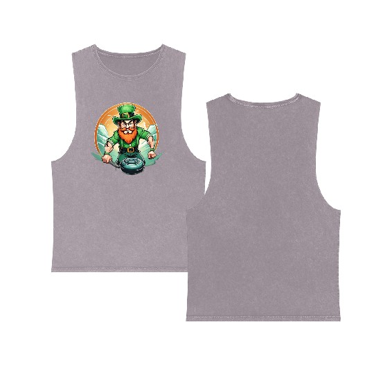 St. Patrick's Day Shamrock St Paddy's Day Curling Double Sided Mineral Wash Tank Tops