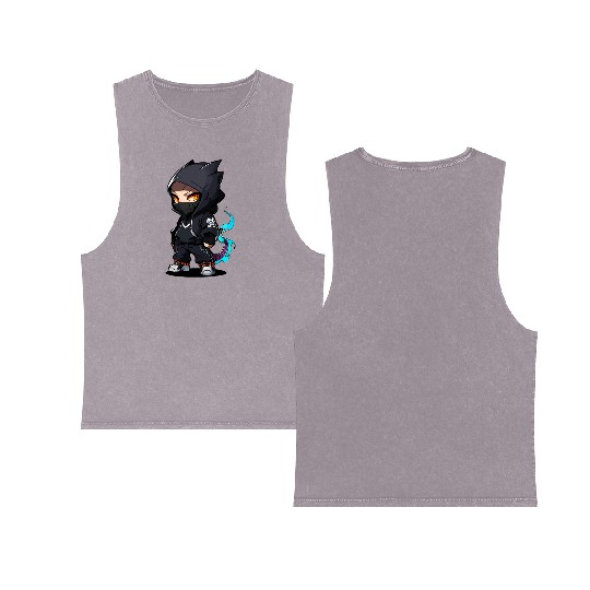 Chibi Dragon Ninja Character Double Sided Mineral Wash Tank Tops