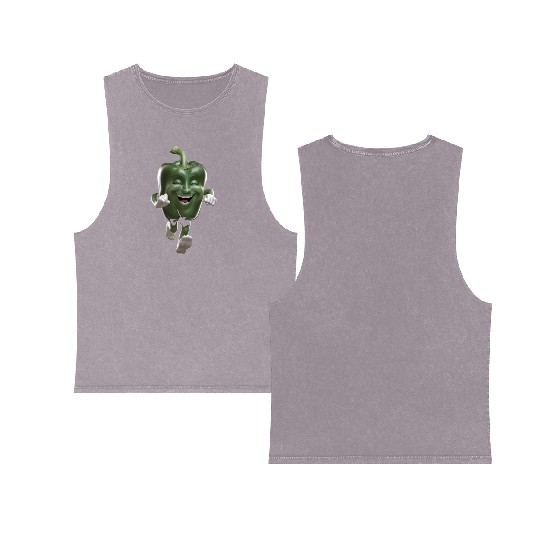Green Bell Pepper Running Realistic Double Sided Mineral Wash Tank Tops