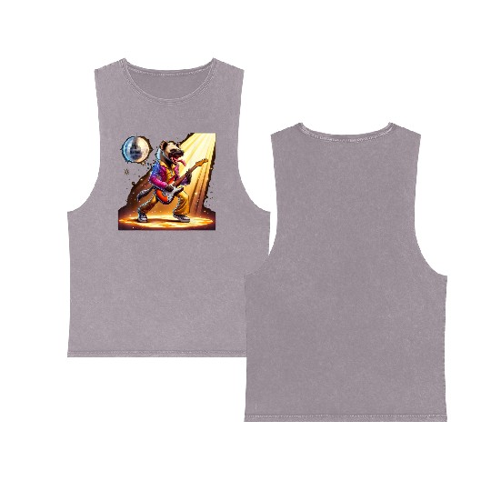 Disco Ball Guitar Hyena Double Sided Mineral Wash Tank Tops