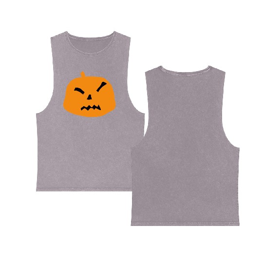 Spooky Pumpkin Halloween Double Sided Mineral Wash Tank Tops