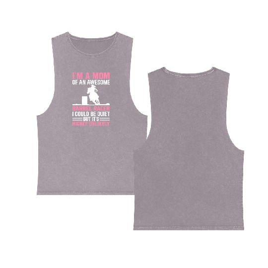 Mom Of Awesome Barrel Racer Barrel Racing Rodeo Ho Double Sided Mineral Wash Tank Tops