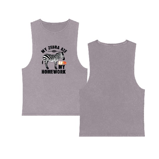Funny My zebra Ate My Homework Animal Book Lover Double Sided Mineral Wash Tank Tops