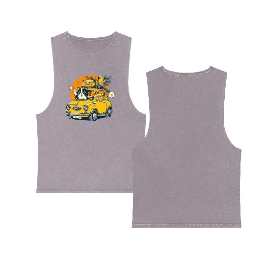Road Trip by Car : Life's Better with Cat Friends Double Sided Mineral Wash Tank Tops