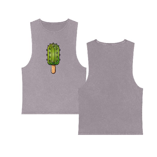 Funny cactus ice cream motif in comic style is fun Double Sided Mineral Wash Tank Tops