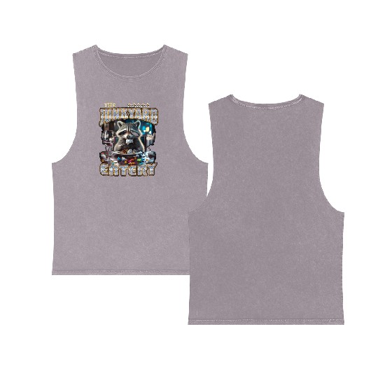 The Junkyard Eatery Funny Raccoon Bootleg Double Sided Mineral Wash Tank Tops