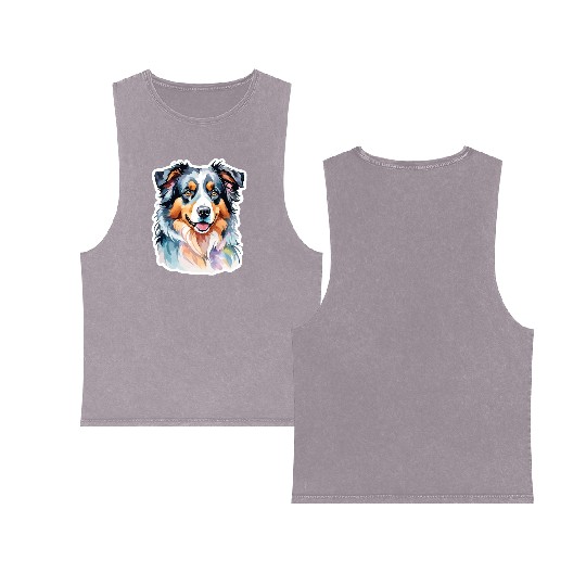 Australian Shepherd Watercolor Double Sided Mineral Wash Tank Tops