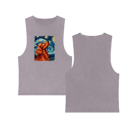 Irish Setter Dog Starry Night Painting Double Sided Mineral Wash Tank Tops
