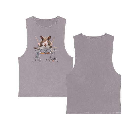 Hamster Playing Drums Realistic Double Sided Mineral Wash Tank Tops