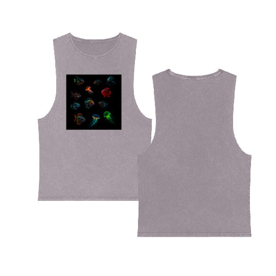 Deep Sea Fishes Bass And Jellyfish Double Sided Mineral Wash Tank Tops