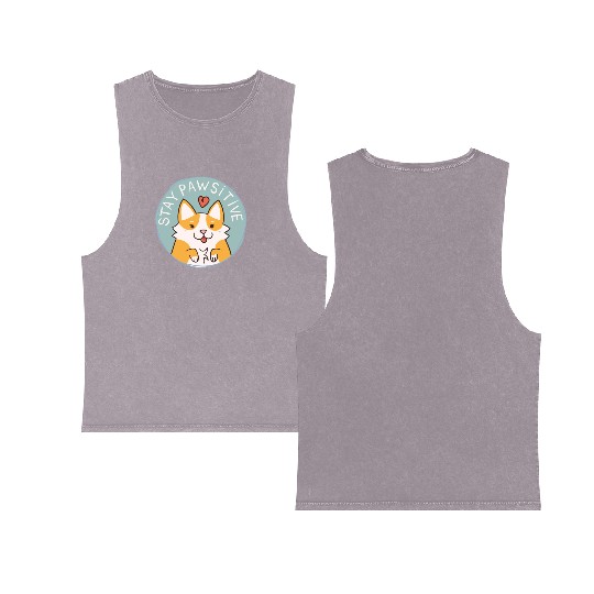 Corgi Pawsitive Badge Double Sided Mineral Wash Tank Tops