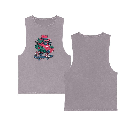 funny skateboarder berry cool lover strawberry Double Sided Mineral Wash Tank Tops