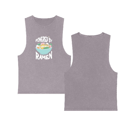 Powered By Ramen Anime Japanese Soup Cup Noodle Double Sided Mineral Wash Tank Tops