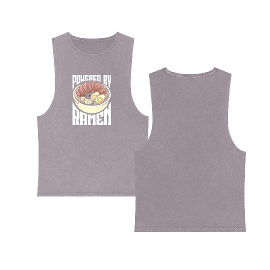 Powered By Ramen Anime Japanese Soup Cup Noodle Double Sided Mineral Wash Tank Tops