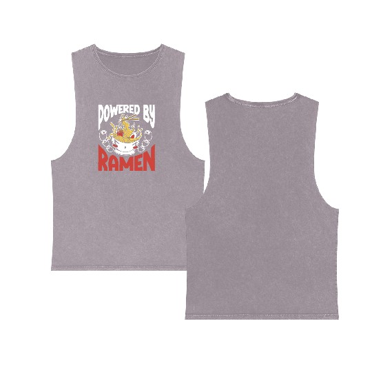 Powered By Ramen Anime Japanese Soup Cup Noodle Double Sided Mineral Wash Tank Tops