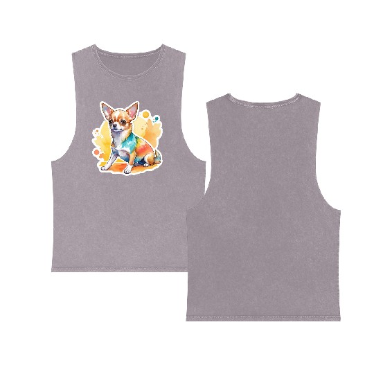 Chihuahua Watercolor Double Sided Mineral Wash Tank Tops