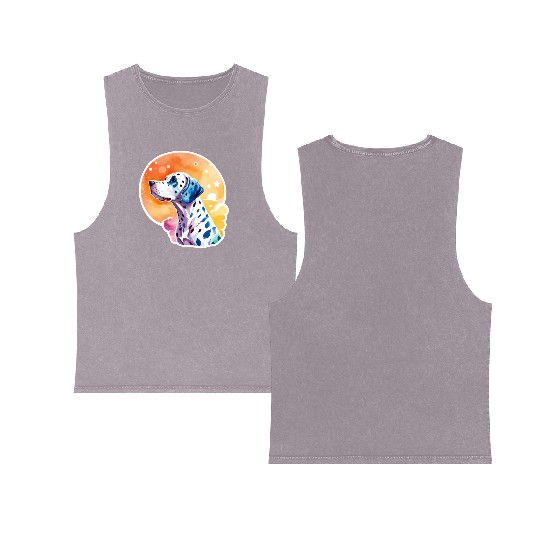 Dalmatian Dog Watercolor Double Sided Mineral Wash Tank Tops