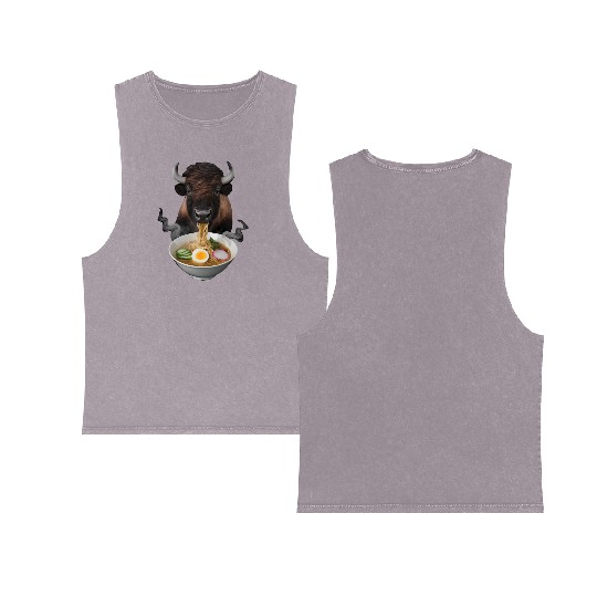 Bison Eating Ramen Realistic Double Sided Mineral Wash Tank Tops