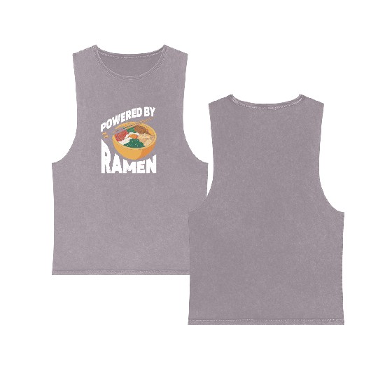 Powered By Ramen Anime Japanese Soup Cup Noodle Double Sided Mineral Wash Tank Tops