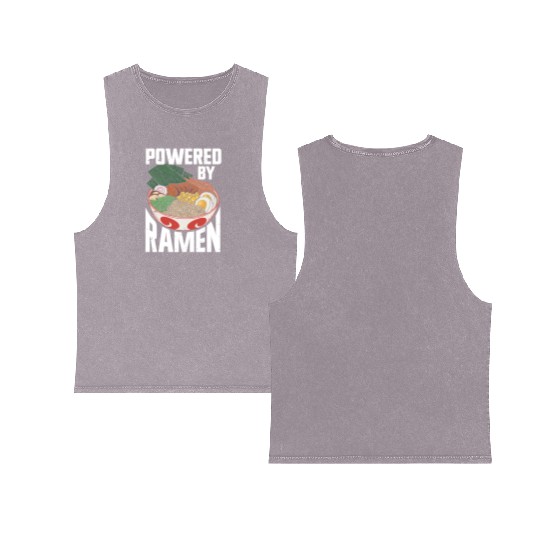 Powered By Ramen Anime Japanese Soup Cup Noodle Double Sided Mineral Wash Tank Tops