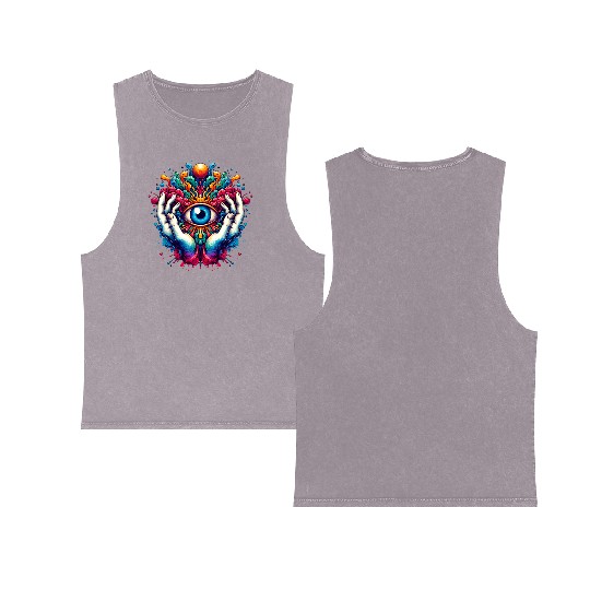 Colorful abstract psychedelic eye design Double Sided Mineral Wash Tank Tops