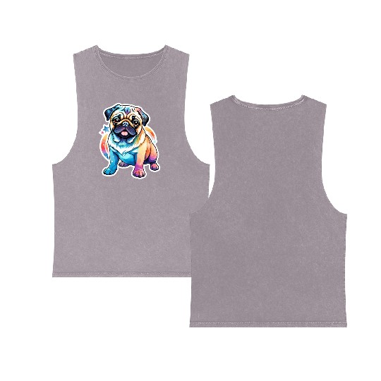 Pug Watercolor Double Sided Mineral Wash Tank Tops