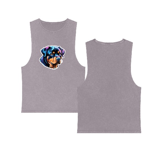 Rottweiler Watercolor Double Sided Mineral Wash Tank Tops