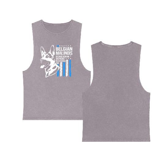 4th Of July US Flag Belgian Malinois K9 Dog Double Sided Mineral Wash Tank Tops