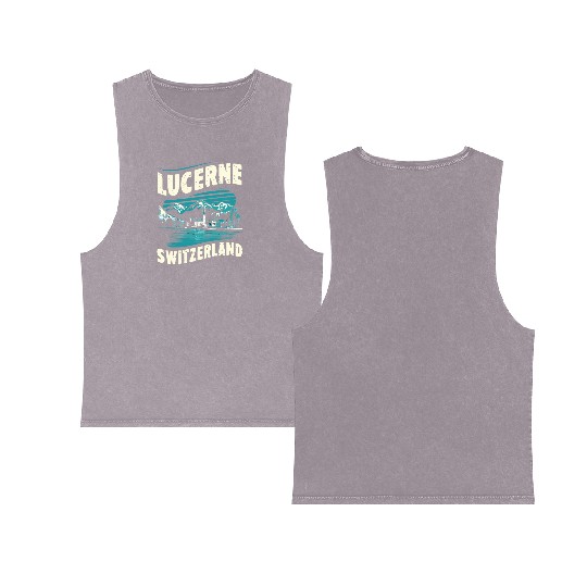 Lucerne Switzerland Souvenir Scenic Mountains Double Sided Mineral Wash Tank Tops