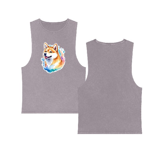 Shiba Inu Watercolor Double Sided Mineral Wash Tank Tops