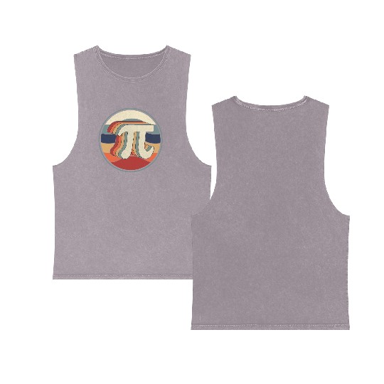Vintage Pi Day Math 70s 80s Retro Pi Symbol Double Sided Mineral Wash Tank Tops