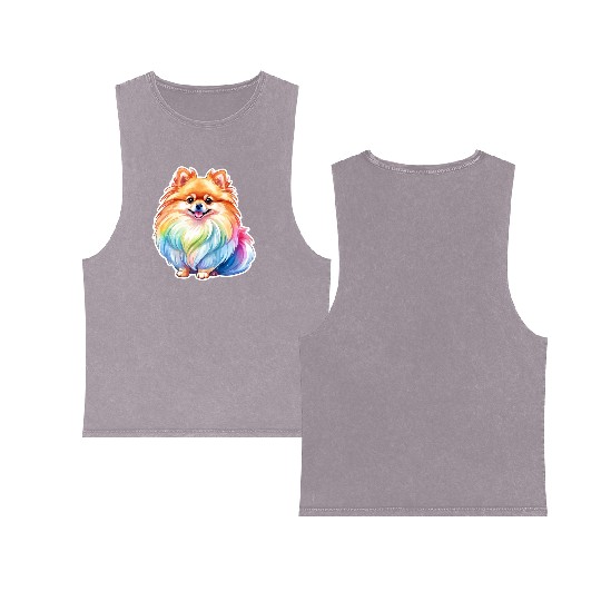 Pomeranian Watercolor Double Sided Mineral Wash Tank Tops