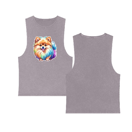 Pomeranian Watercolor Double Sided Mineral Wash Tank Tops