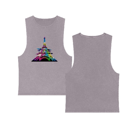 Street style graphic design of the Eiffel Tower Double Sided Mineral Wash Tank Tops
