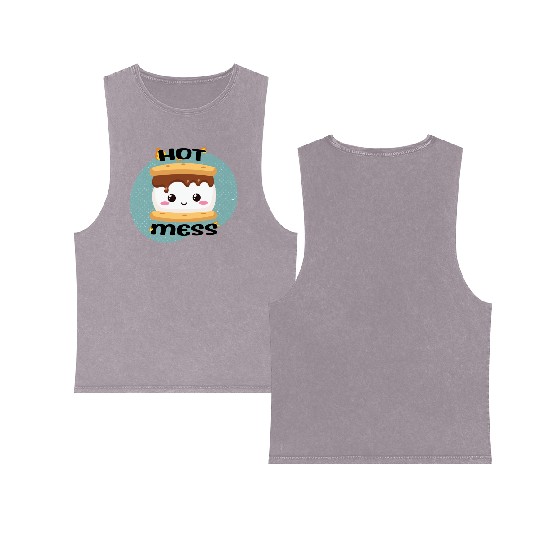 Hot Mess Kawaii S'more Meme Double Sided Mineral Wash Tank Tops