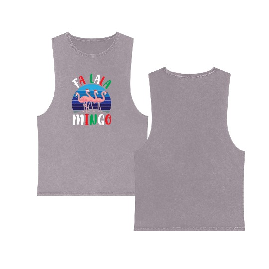 Candy Cane Flamingoes Fa La La Mingo Flamingo Double Sided Mineral Wash Tank Tops