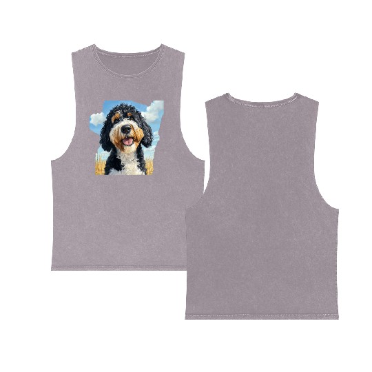 Bernedoodle Field Nature Bernedoodle Watercolor Double Sided Mineral Wash Tank Tops
