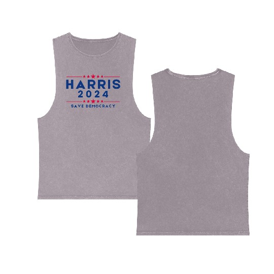 Harris For President 2024 Save democracy Double Sided Mineral Wash Tank Tops