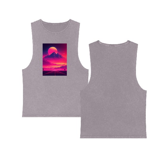 Neon Horizon: A Synthwave Journey Double Sided Mineral Wash Tank Tops