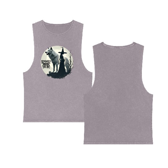 Spooky Mom To Be Baby Announcement Double Sided Mineral Wash Tank Tops