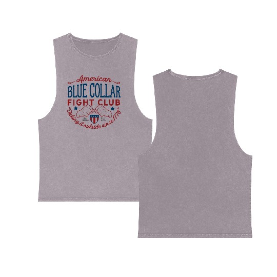 Blue Collar Fight Club Working Class Design Double Sided Mineral Wash Tank Tops