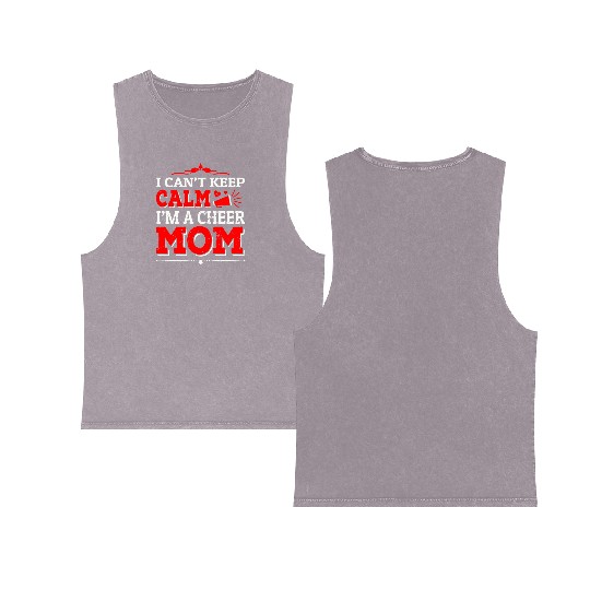 Keep Calm Cheer Mom Cheerleading Mother's Day Double Sided Mineral Wash Tank Tops