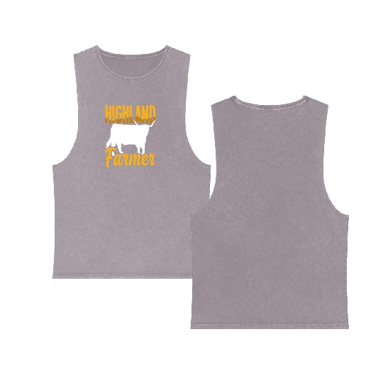 Highland Farmer Scottish Highland Cow Double Sided Mineral Wash Tank Tops