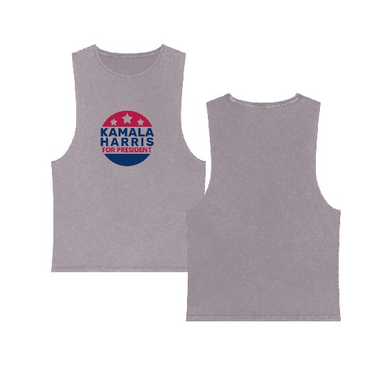 Kamala Harris For President Button 2024 Double Sided Mineral Wash Tank Tops