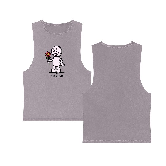 Stick Figure with Flower I LOVE YOU Double Sided Mineral Wash Tank Tops