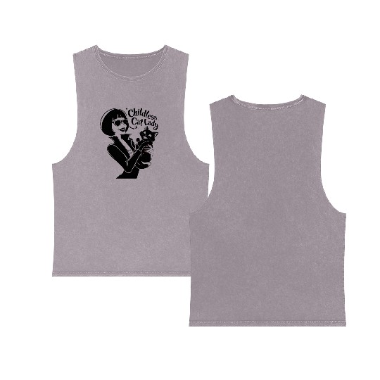 Childless Cat Lady Kamala Harris Double Sided Mineral Wash Tank Tops