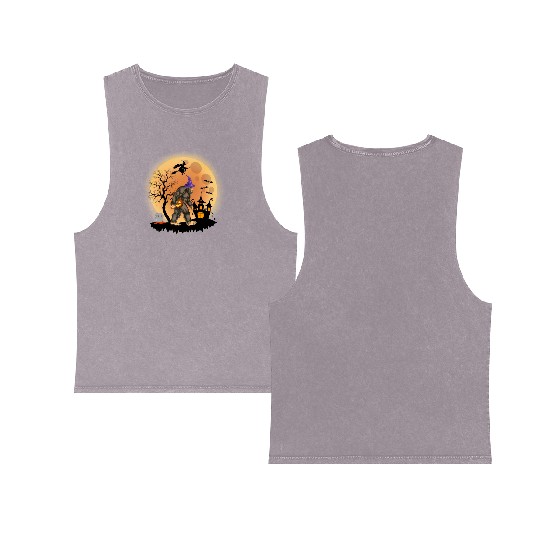 Sasquatch Halloween Trick-or-Treat Pumpkin Double Sided Mineral Wash Tank Tops