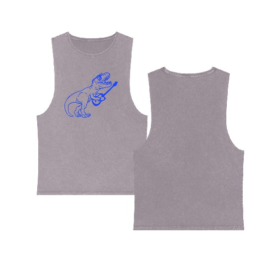 T. Rex Dino DJ Dinosaur Party Animal Plays Guitar Double Sided Mineral Wash Tank Tops